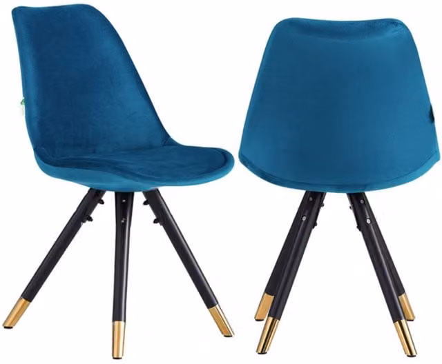 Life Interiors Sofia Ergonomic Modern Dining Chairs, Set of 2, Blue Velvet with Gold End Cap Metal Legs – 1