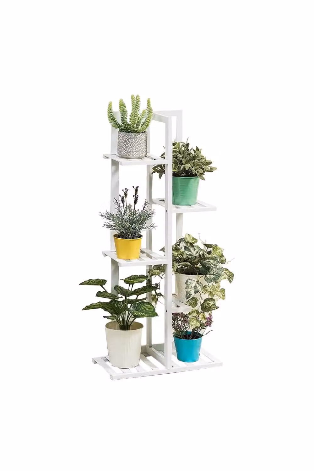 Living and Home 5-Tier Rustic Wooden Garden Plant Stand in White, Height: 103 cm – 2