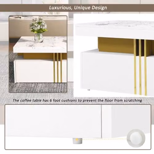 Aosom UK 2-Piece Modern Living Room Furniture Set featuring a White and Gold Glossy TV Stand and Coffee Table, W: 200 cm, D: 40 cm, H: 42 cm – 4
