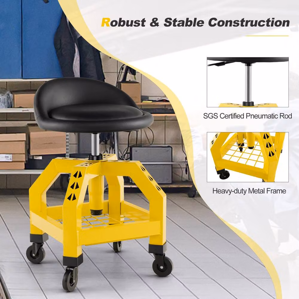 Costway Rolling Mechanic Stool Height Adjustable Workshop Creeper Seat, Yellow – 3