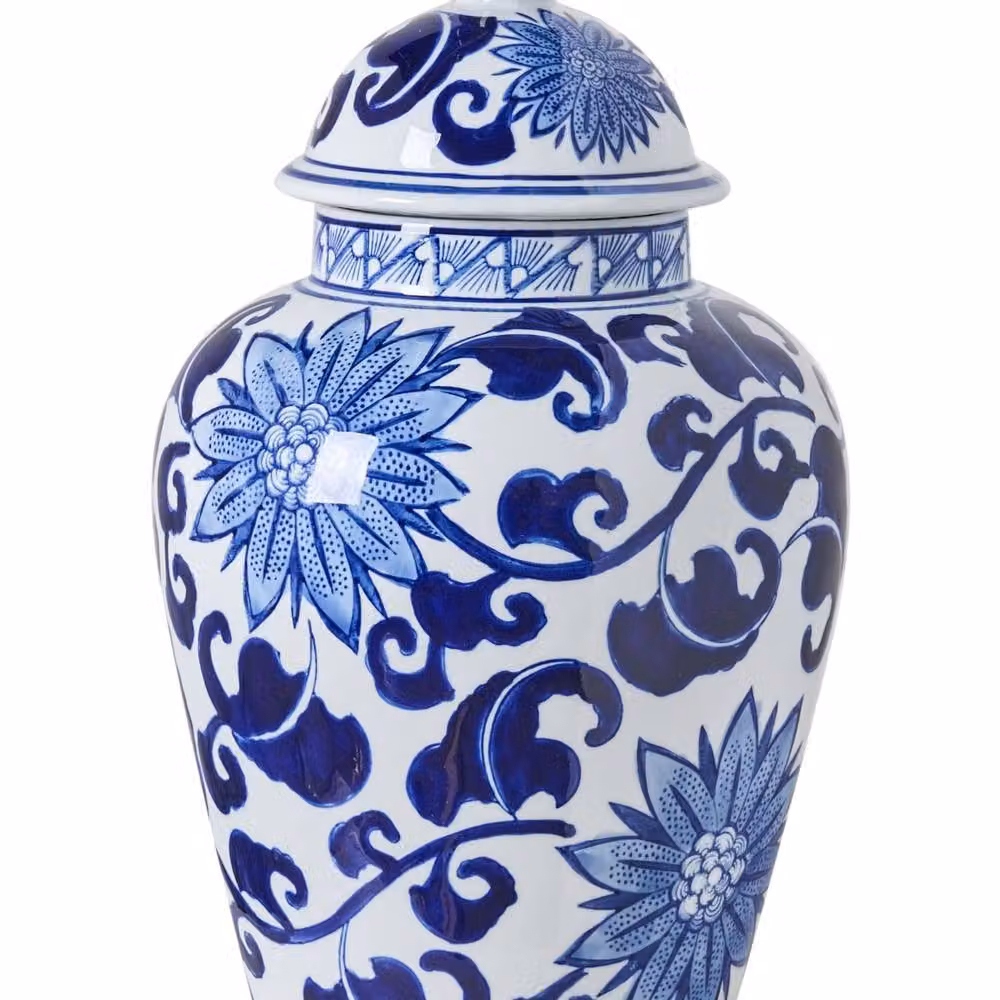 Wyld and Coco White and Blue Floral Porcelain Lidded Ginger Jar Vase – 2