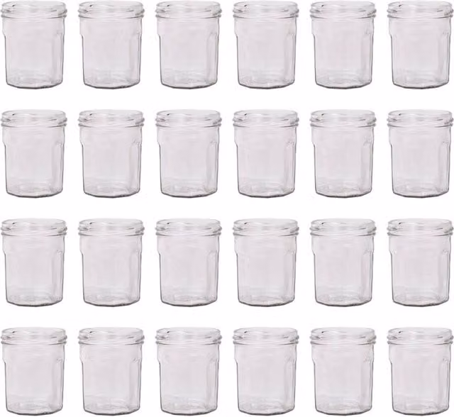 Argon Tableware Set of 24 Clear Glass Screw Top Jam Jars, 150 ml