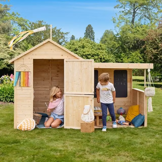 Soulet Sarah Playhouse with Covered Veranda in Natural Brown and Sand