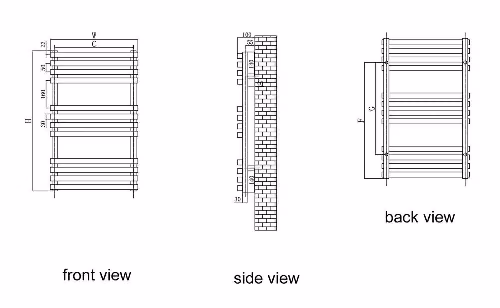 Bathroom Kingdom Kale Black Straight Steel Heated Towel Rail H: 1126 mm, W: 500 mm – 2