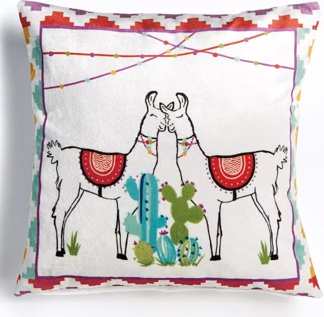 Rapport Home Happy Llamas Velvet Cushion Cover, Multicolour, W/D/H: 43 x 43 x 43 cm