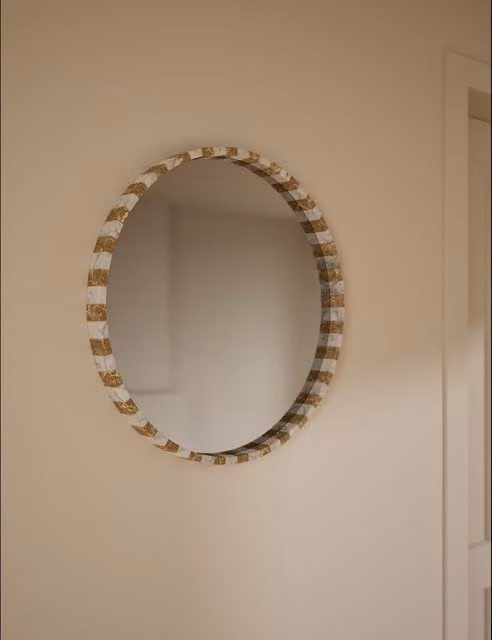 M&S Modern Round Marble Wall Mirror in Brown Mix