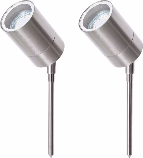 Litecraft Kenn Pack of 2 Adjustable Stainless Steel Garden Ground Spike Lights in Silver and Grey