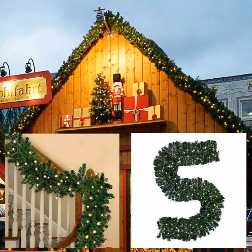 FLAVORA Pre-Lit Christmas Garland with Warm White LED Lights, Green, W: 100 cm, D: 15 cm – 4