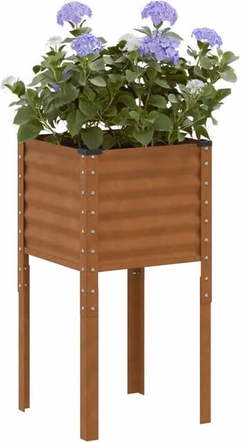 Berkfield Home Brown Weathering Steel Garden Planter Tub, W/D/H: 45 x 45 x 88 cm – 1