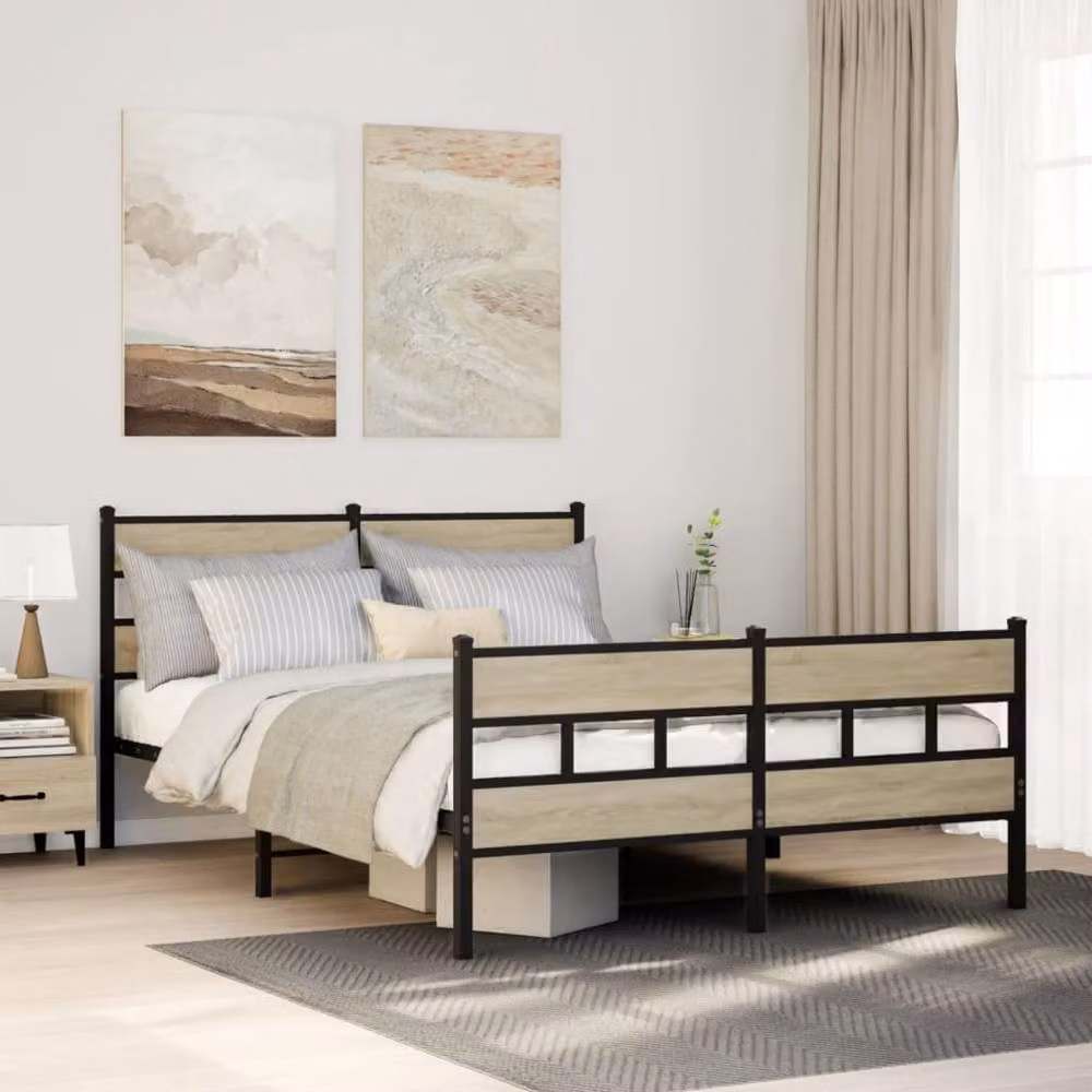 Berkfield Home Metal Bed Frame in Sonoma Oak and Brown, King Size, W: 150 cm, L: 200 cm – 2