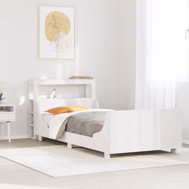 Berkfield Home Small Single Solid Wood Pine Bed Frame in White W: 75 cm, L: 190 cm