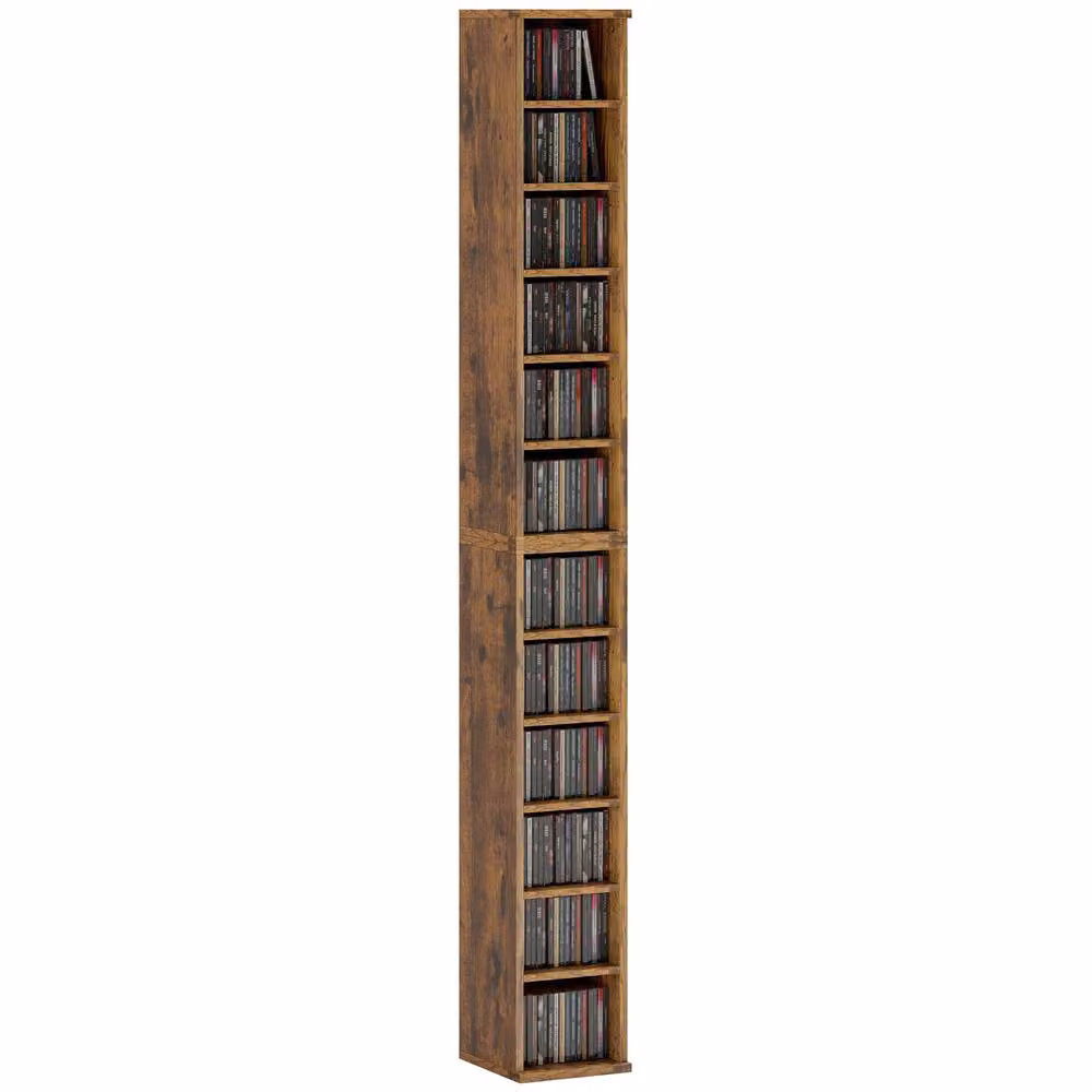 HOMCOM Set of 2 Brown CD and DVD Storage Units with Adjustable Shelves – 2