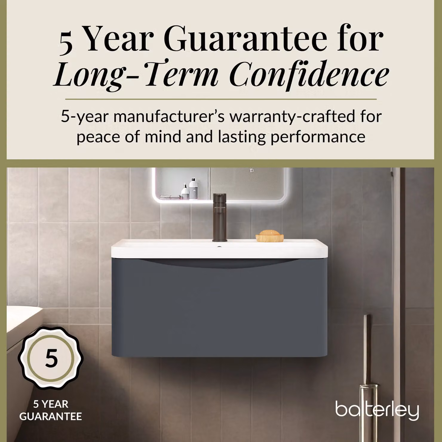 Balterley Wall Hung 1 Drawer Bathroom Vanity Unit and Basin, Dark Grey, Width: 75.5 cm – 3