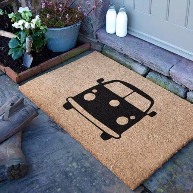 Artsy Mats Campervan Country Coir Doormat in Grey and Brown, W/D/H: 90 x 60 x 1 cm