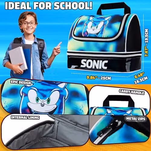 Get Trend Sonic the Hedgehog Kids Insulated Lunch Bag with Two Compartments in Black and Multicolour – 5