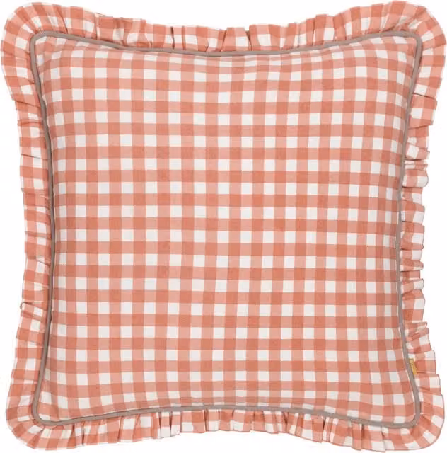 Maude Gingham Reversible Piped Feather Rich Cushion in Rose Pink