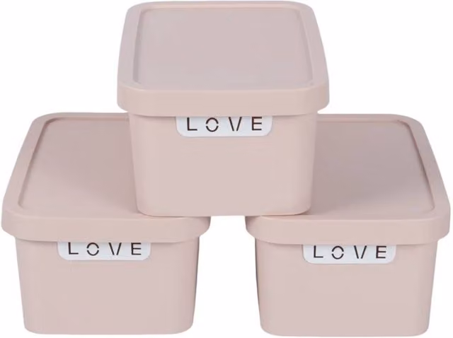 PAWNORA Pack of 3 Pink Plastic Storage Boxes with Lids, 7.5L each