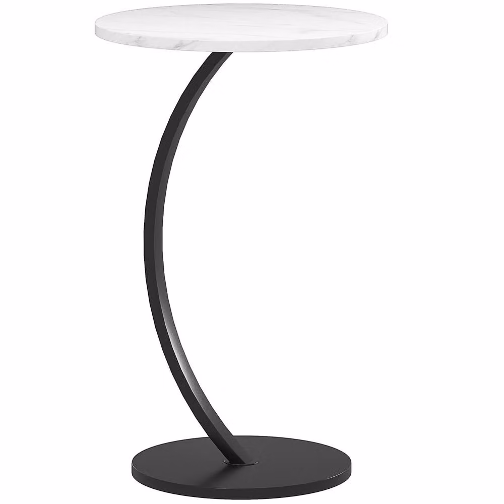 Wyld Haus Dimo Round C Shaped Side Table with White Marble Effect Top – 2