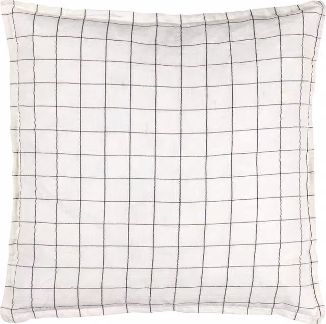 Linen Grid Check Polyester Filled Square Cushion in Beige and White