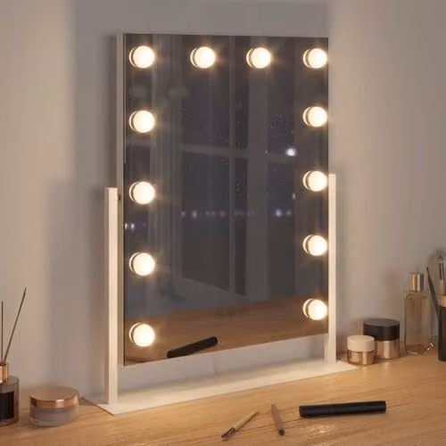 vidaXL LED Tabletop Vanity Mirror in White, Glass and Metal, W/D/H: 44 x 10 x 53 cm – 2