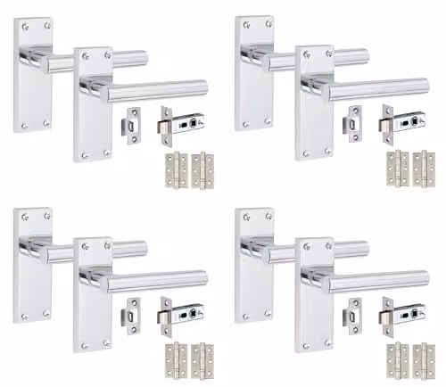 Golden Grace Victorian T-Bar Latch Door Handles in Polished Chrome, 4 Sets