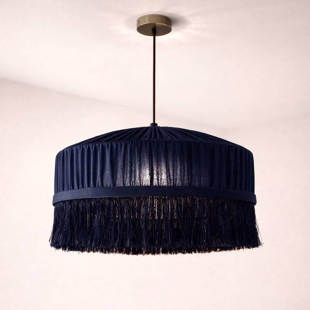 CGC Lighting Victoria Velvet Fringe Lampshade in Blue, Diameter: 40 cm – 2