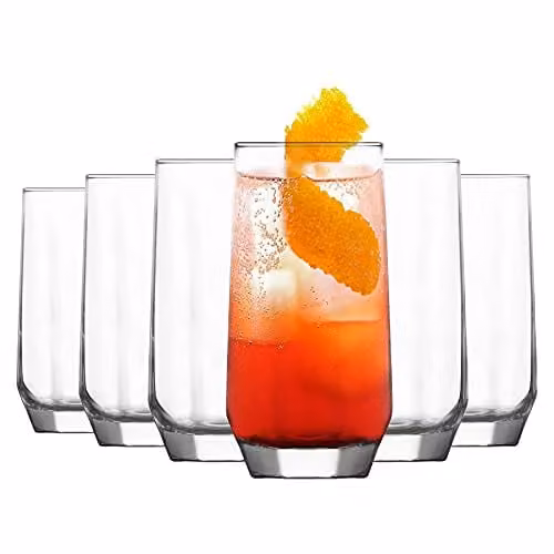 LAV Diamond Geometric Highball Tumbler Glasses, Set of 12, Transparent, 385ml – 1