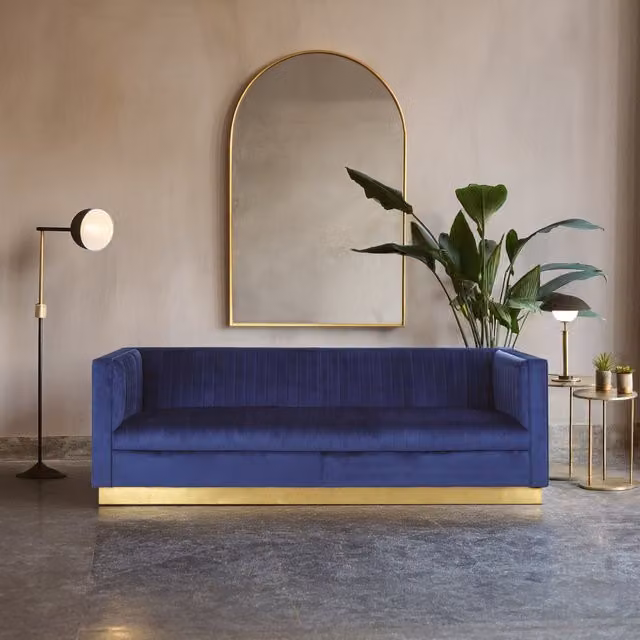 Orsina 3 Seat Blue Velvet Upholstered Sofa – 2