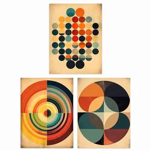 Artery8 Set of 3 Bauhaus Mid Century Modern Abstract Geometric Wall Art Paper Poster Prints, Multicolour, W: 21.0 cm, H: 29.7 cm