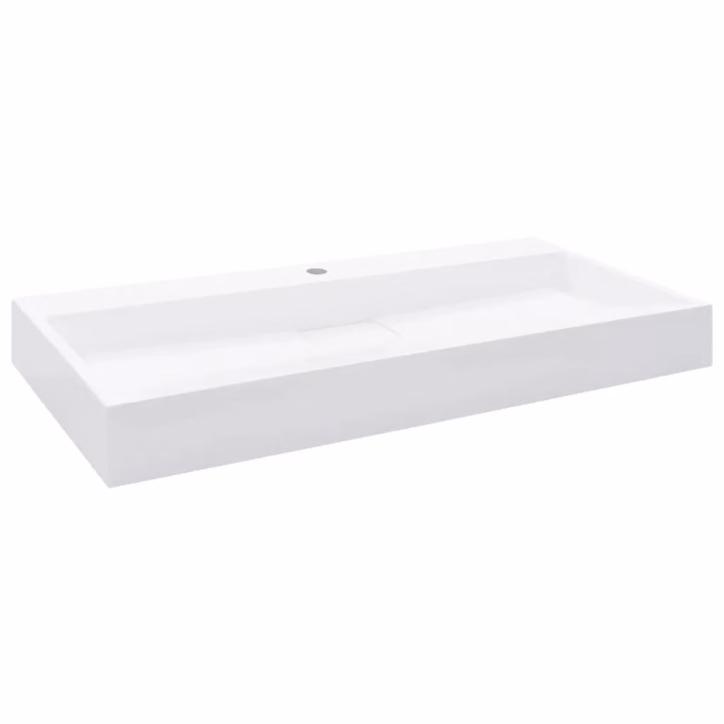 Berkfield Home White Mineral Cast Rectangular Wall Hung Wash Basin W: 100 cm, D: 46 cm, H: 11 cm – 2