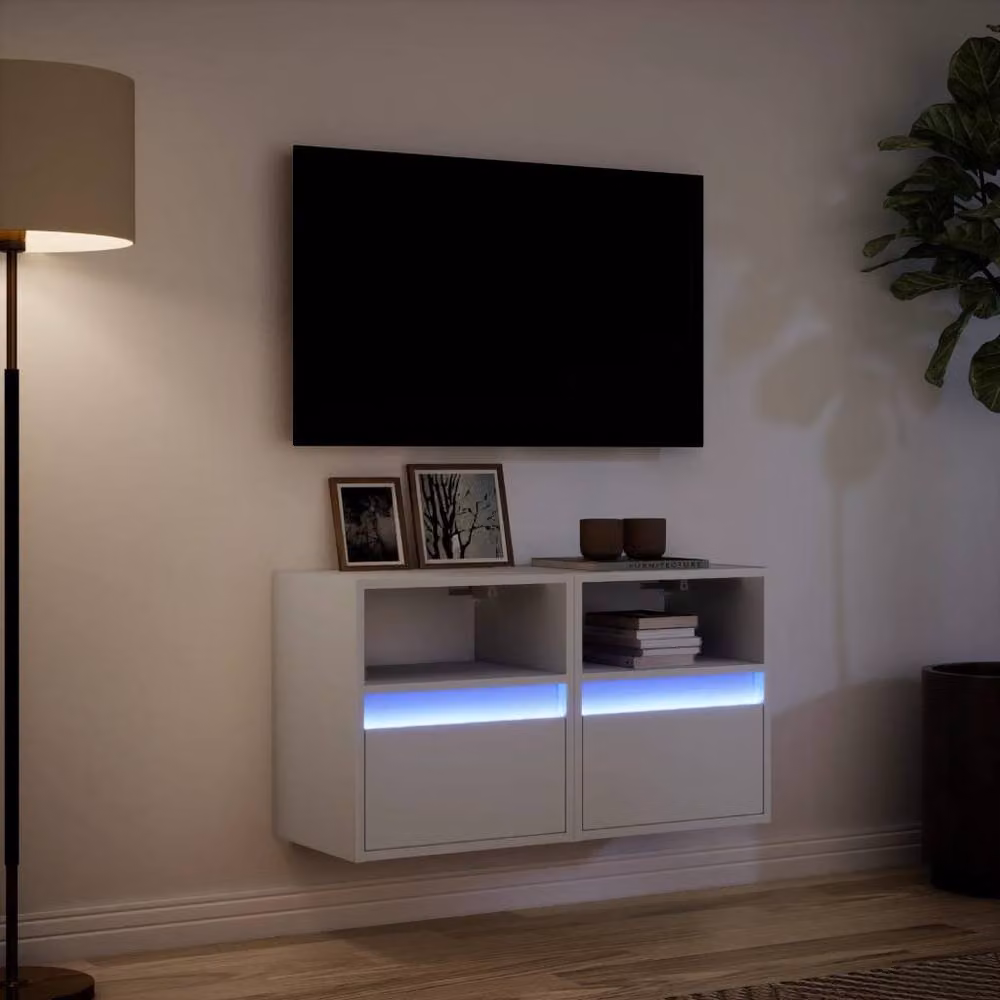 Berkfield Home Modern White TV Wall Cabinets with LED Lights, 2 Piece Set, W/D/H: 41 x 31 x 45 cm – 2