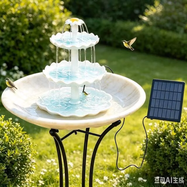 NESTLUNE 3-Tier Solar Bird Bath Cascade Fountain in White, H 100 cm x W 15 cm x D 15 cm