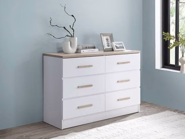 Vente-unique Skaido 6-Drawer Chest in White and Light Oak – 1