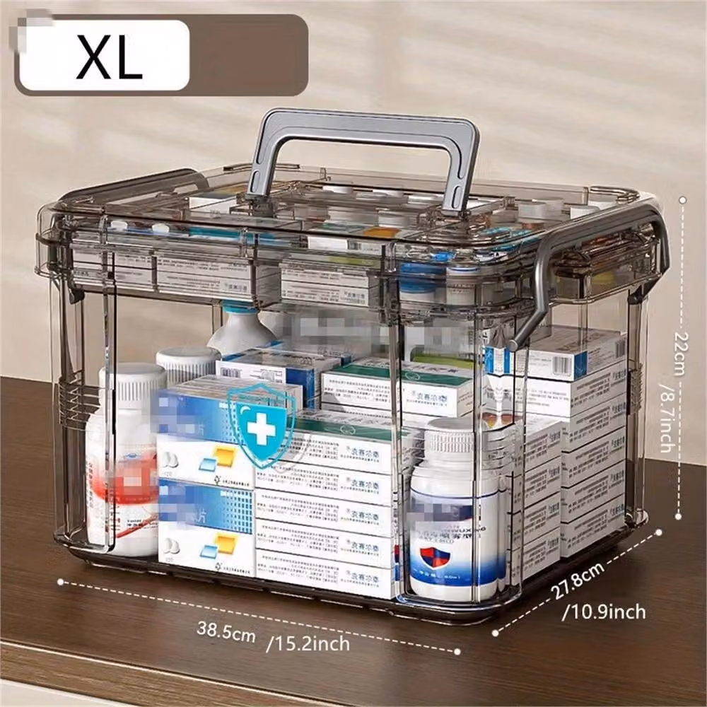 Nordara Large Capacity First Aid and Medicine Storage Box Case in Grey and Transparent Plastic with Handles – 2