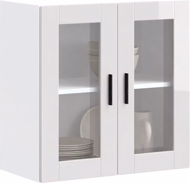 Berkfield Home Porto High Gloss White Kitchen Wall Cabinet with Glass Doors
