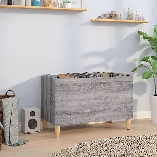vidaXL Record Cabinet in Grey Sonoma, W: 74.5 cm, D: 38 cm, H: 48 cm, Engineered Wood – 2