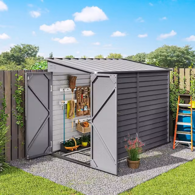 Outsunny Grey Galvanised Metal Pent Garden Shed