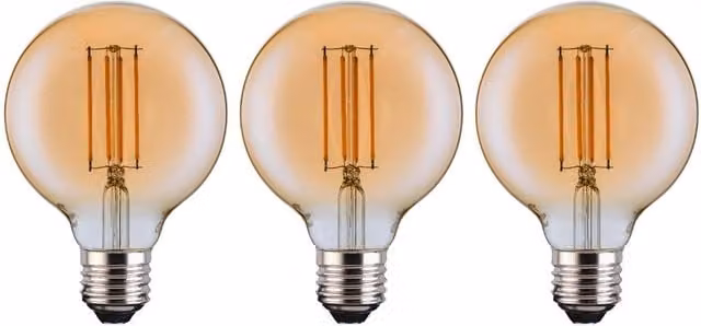 Ferretti G80 Amber Globe E27 LED Straight Filament Dimmable Bulb, Pack of 3