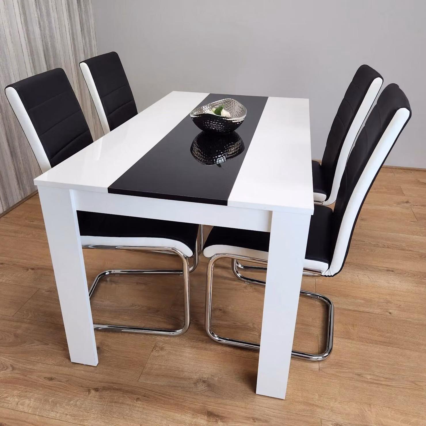 Kosy Koala Modern Dining Set with Rectangular Table and 4 Faux Leather Chairs in White and Black – 2