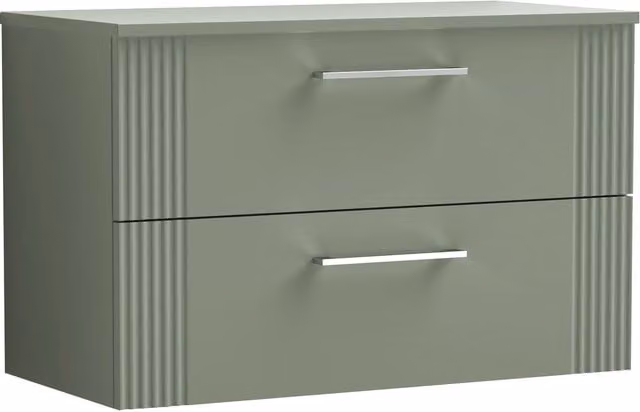 Balterley 2 Drawer Wall Hung Vanity Unit with Colour Match Worktop, Green, Width: 80 cm