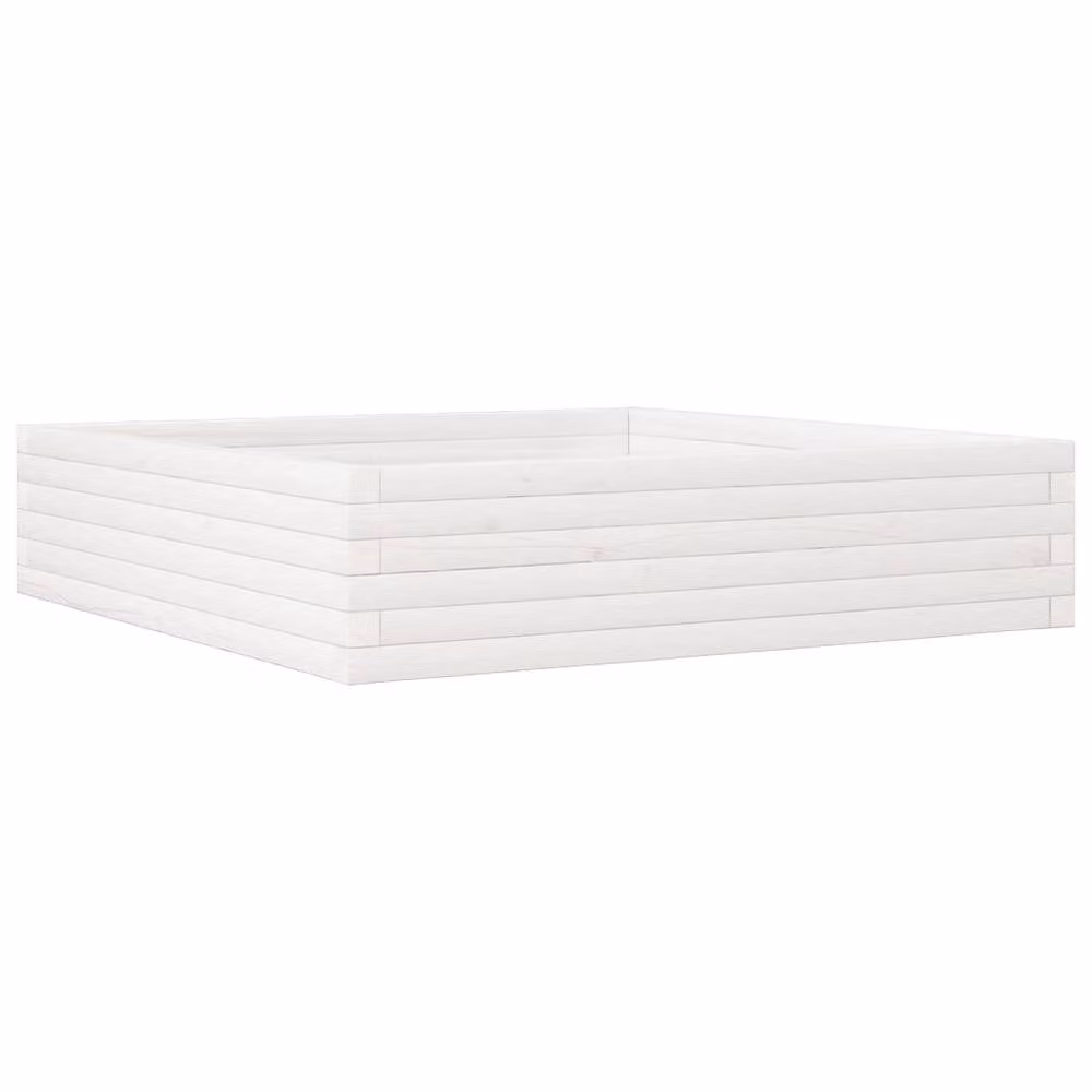 Berkfield Home Decorative White Garden Planter Tub in Solid Wood, W: 100 cm, D: 100 cm, H: 23 cm – 2
