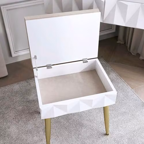 CARME Montana Padded Velvet Storage Stool in White and Gold, W/D/H: 45 x 40 x 45 cm – 5