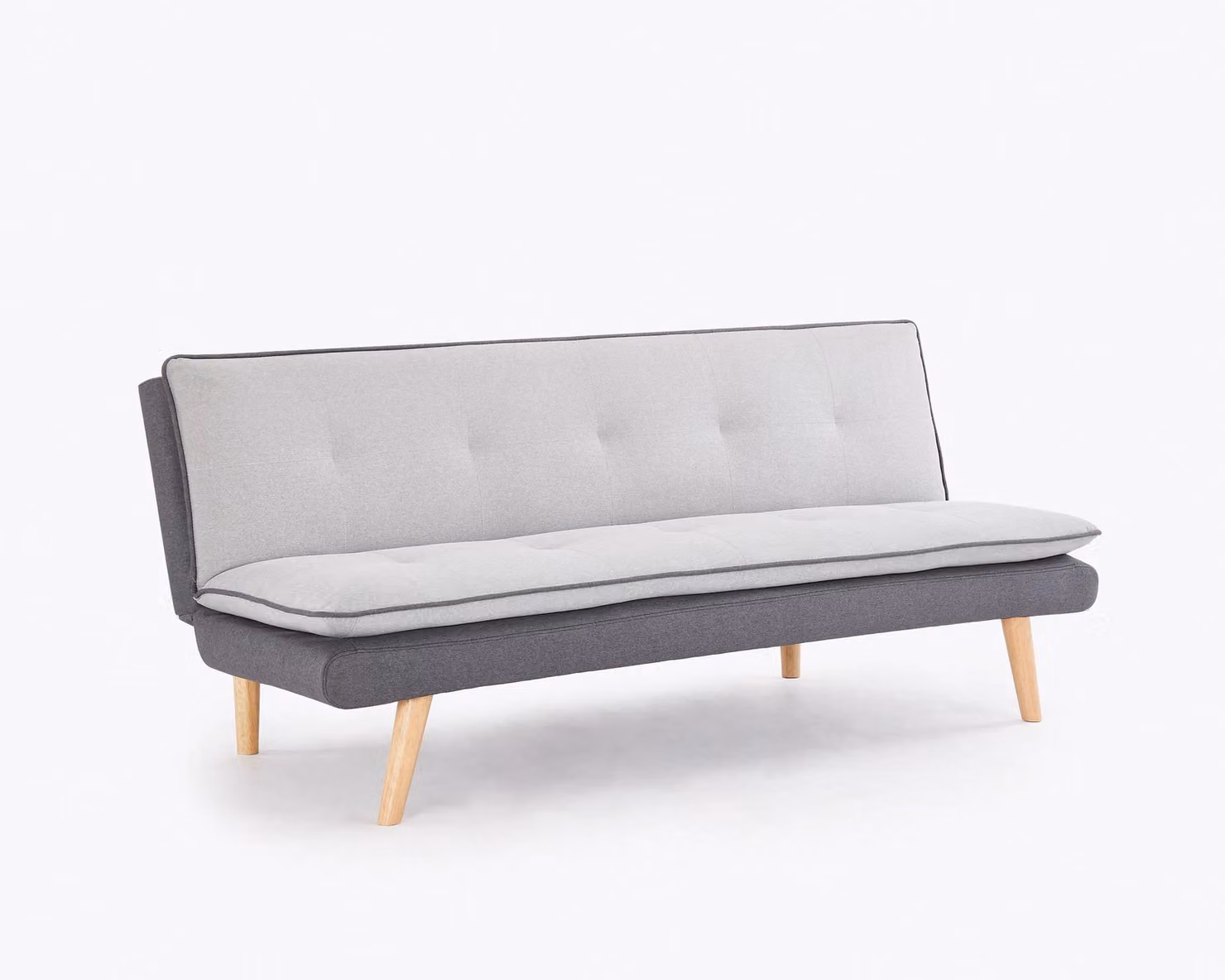 Home Detail Willow Fabric Click-Clack Sofa Bed with Duo Contrast Pillow Topper Cushions and Wooden Legs in Light Grey, 120 x 200 cm – 2