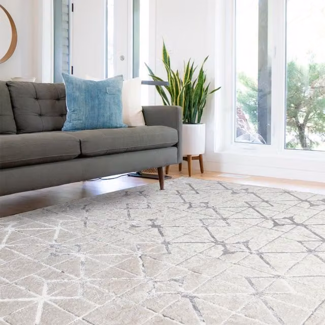 The Rug Shop UK Grey Modern Geometric Machine Woven Area Rug, W: 200 cm, D: 290 cm