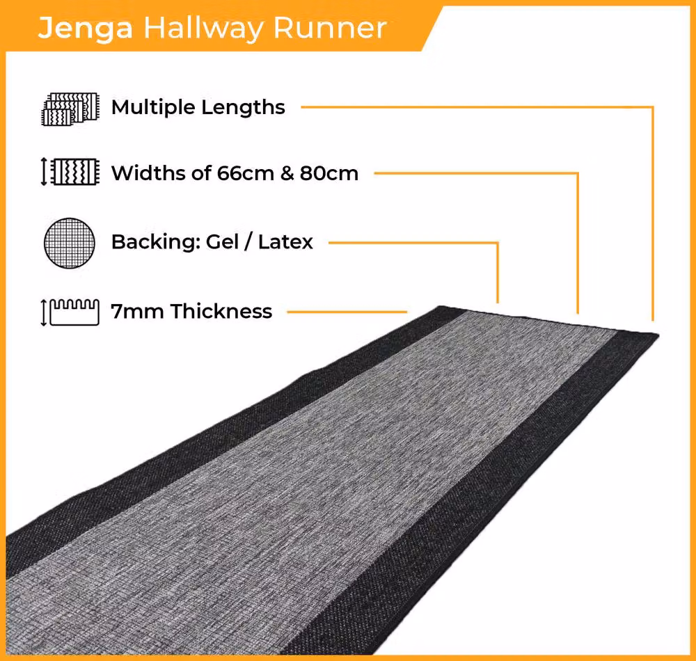 runrug Jenga Hallway Carpet Runner Rug in Dark Grey, W: 80 cm, L: 420 cm – 2
