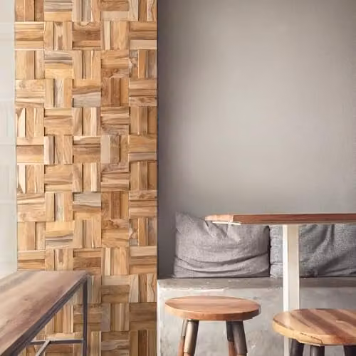 Wallsupply UltraWood Cubic Solid Teak Wood Wall Cladding 3D Interlocking Tiles, Brown, 10pcs, 0.68m²