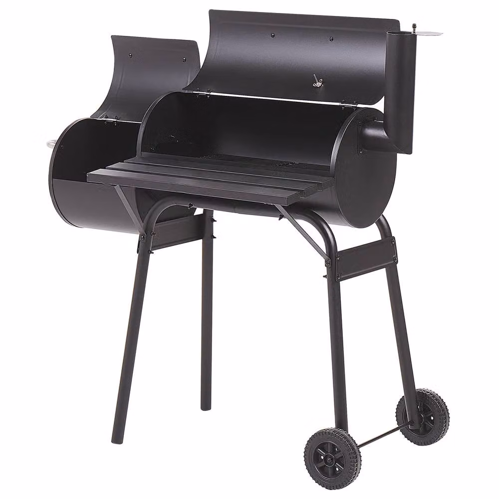 Wyld and Coco Offset Charcoal Smoker Grill with Lid, Thermometer and Wheels, Black, W/D/H: 115 x 51 x 113 cm – 4