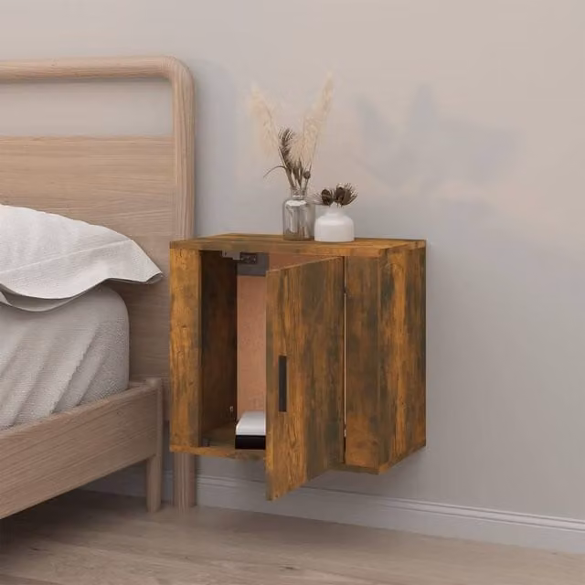 Berkfield Home Elegant Wall-mounted Bedside Cabinet in Smoked Oak Brown, W: 50 cm, D: 30 cm, H: 47 cm