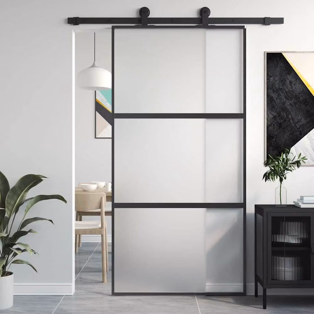 Berkfield Home Black Sliding Door with Tempered Glass and Aluminium, W: 102.5 cm, H: 205 cm – 2