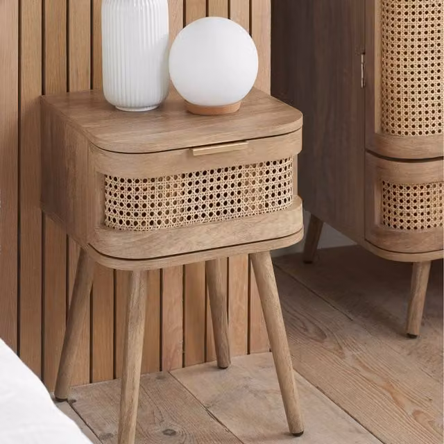 Birlea Sark Oak Rattan Bedside Cabinet with 1 Drawer in Brown
